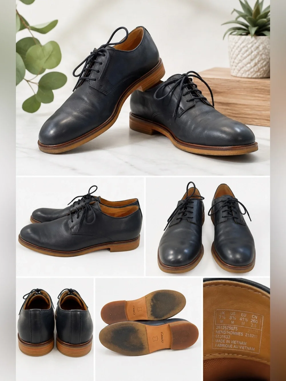 Clarks Black Leather Derby Oxford Shoes Men’s Size 8.5 M Lace-Up Casual Dress